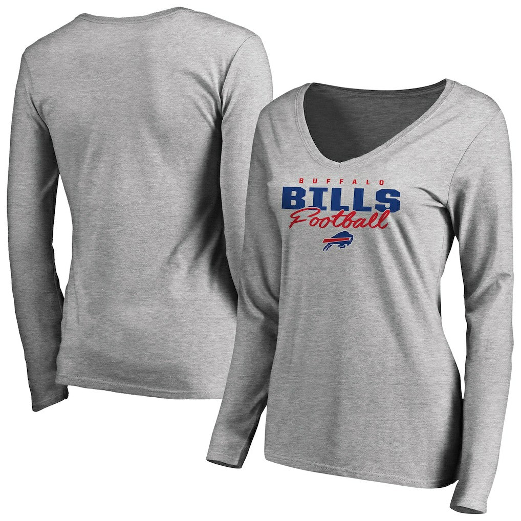 Buffalo Bills Women's Iconic Collection Script Assist Long Sleeve V-Neck T-Shirt Ash