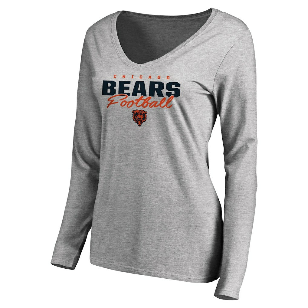 Chicago Bears Women's Iconic Collection Script Assist Long Sleeve V-Neck T-Shirt Ash