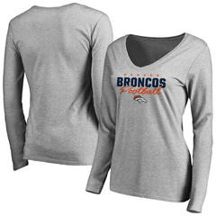 Denver Broncos Women's Iconic Collection Script Assist Long Sleeve V-Neck T-Shirt Ash