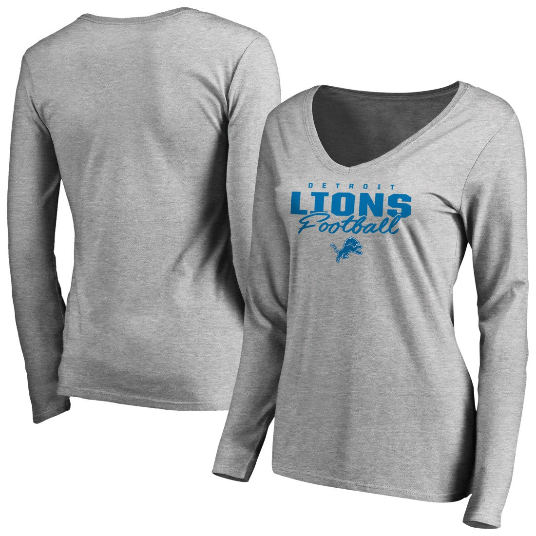 Detroit Lions Women's Iconic Collection Script Assist Long Sleeve V-Neck T-Shirt Ash