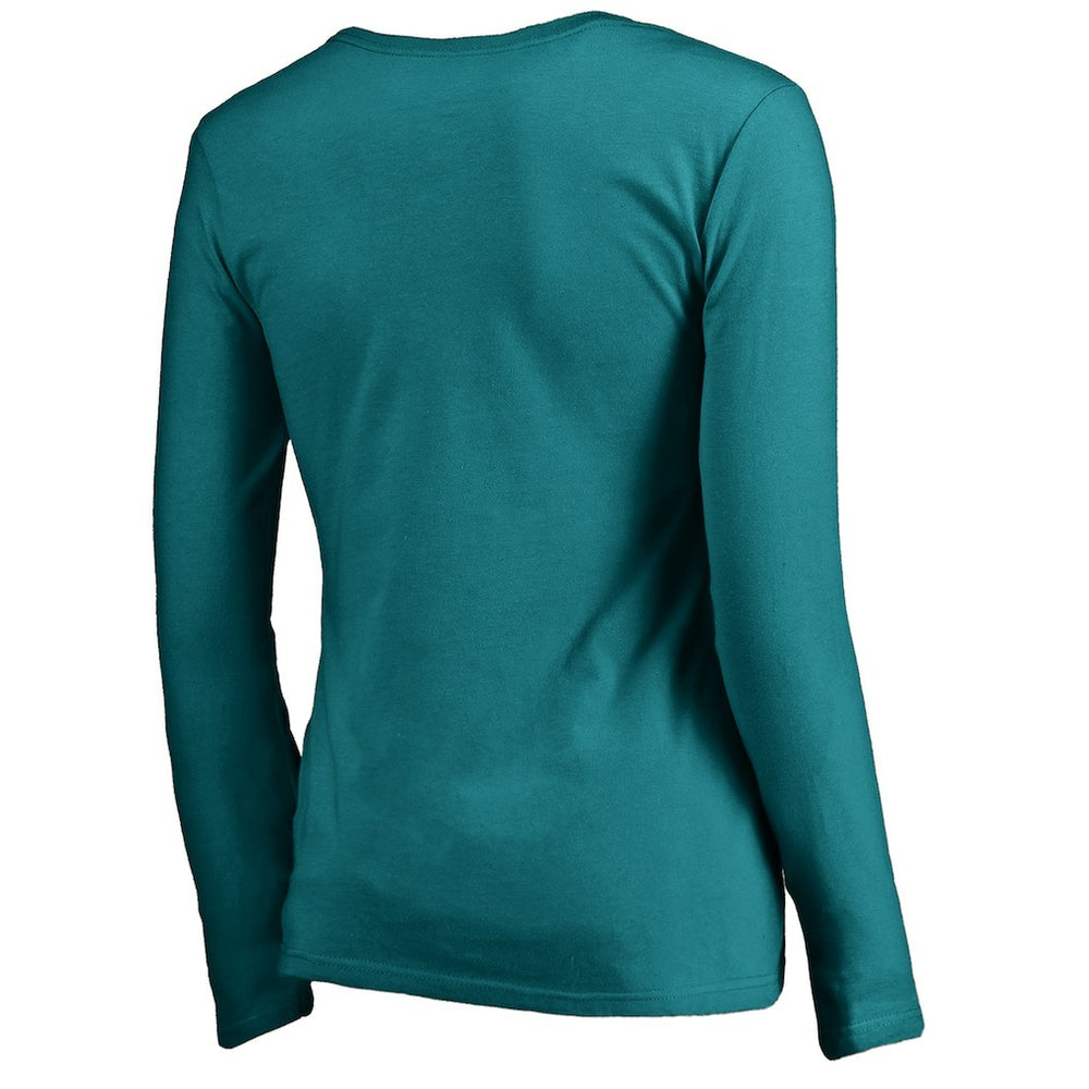 Miami Dolphins Women's Iconic Collection Script Assist Long Sleeve V-Neck T-Shirt Aqua
