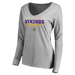 Minnesota Vikings Women's Iconic Collection Script Assist Long Sleeve V-Neck T-Shirt Ash