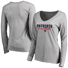 New England Patriots Women's Iconic Collection Script Assist Long Sleeve V-Neck T-Shirt Ash