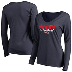 New England Patriots Women's Iconic Collection Script Assist Long Sleeve V-Neck T-Shirt Navy