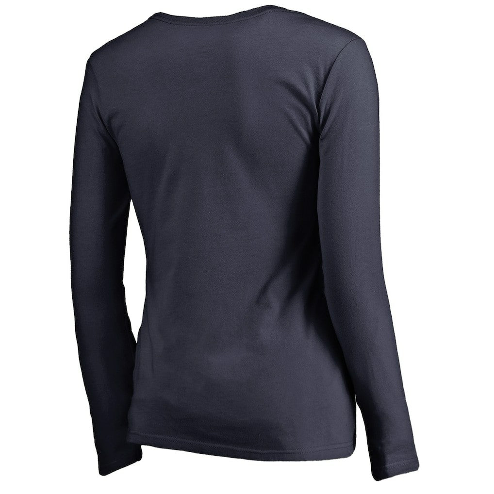 New England Patriots Women's Iconic Collection Script Assist Long Sleeve V-Neck T-Shirt Navy
