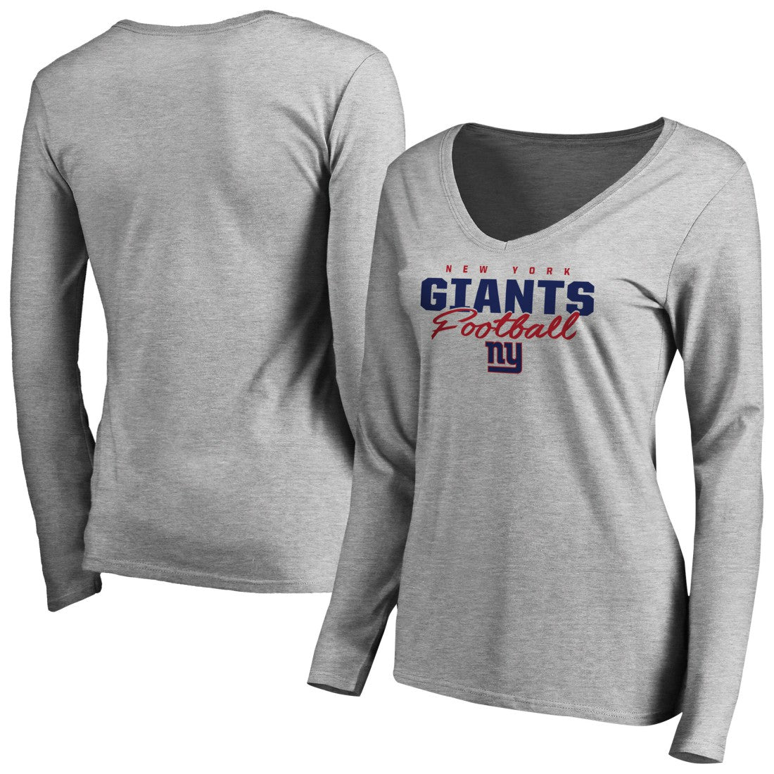 New York Giants Women's Iconic Collection Script Assist Long Sleeve V-Neck T-Shirt Ash