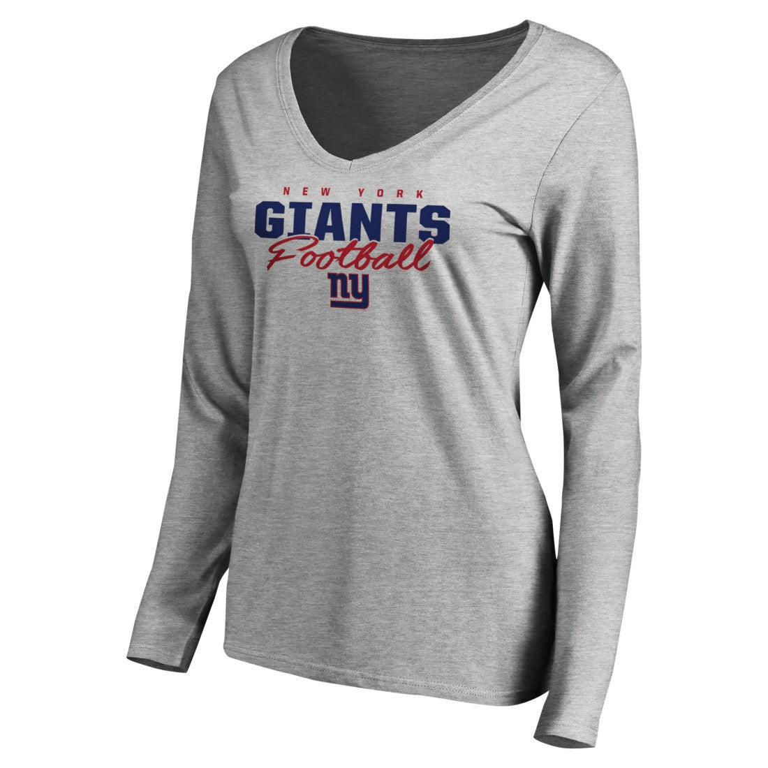 New York Giants Women's Iconic Collection Script Assist Long Sleeve V-Neck T-Shirt Ash