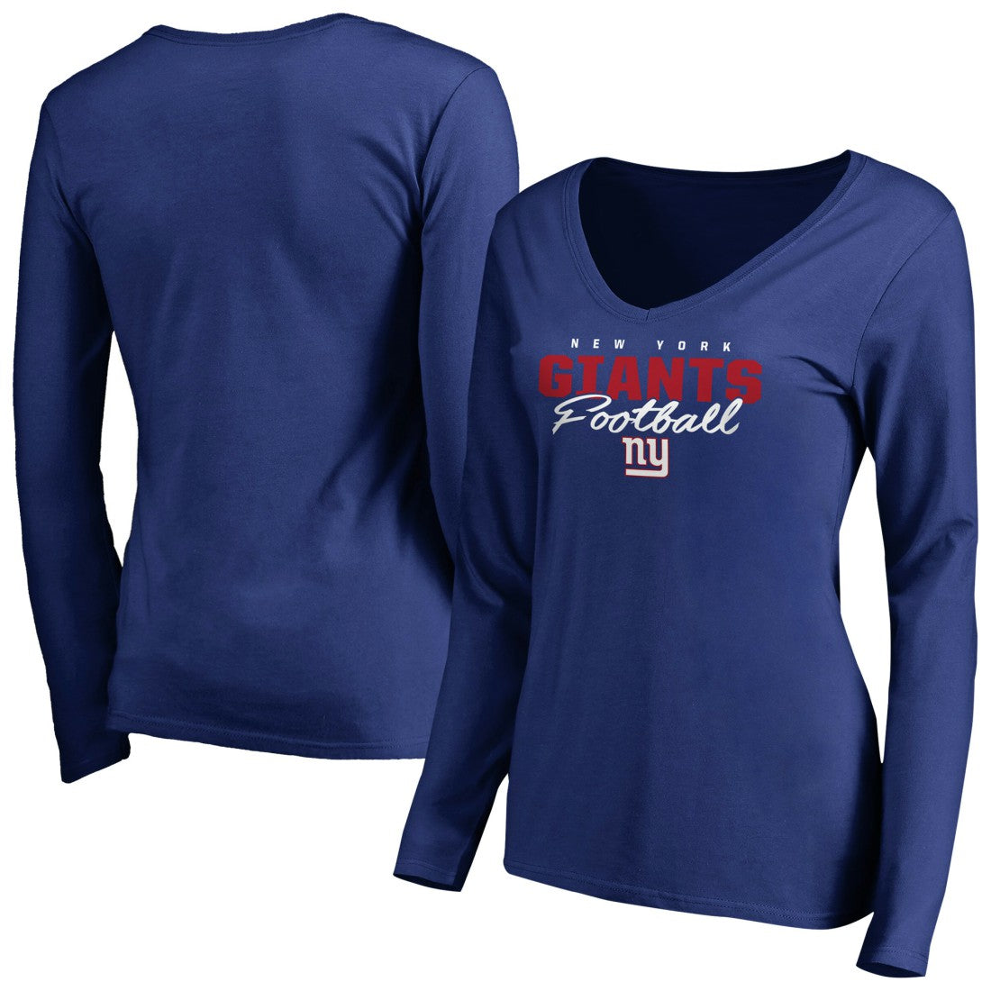 New York Giants Women's Iconic Collection Script Assist Long Sleeve V-Neck T-Shirt Royal