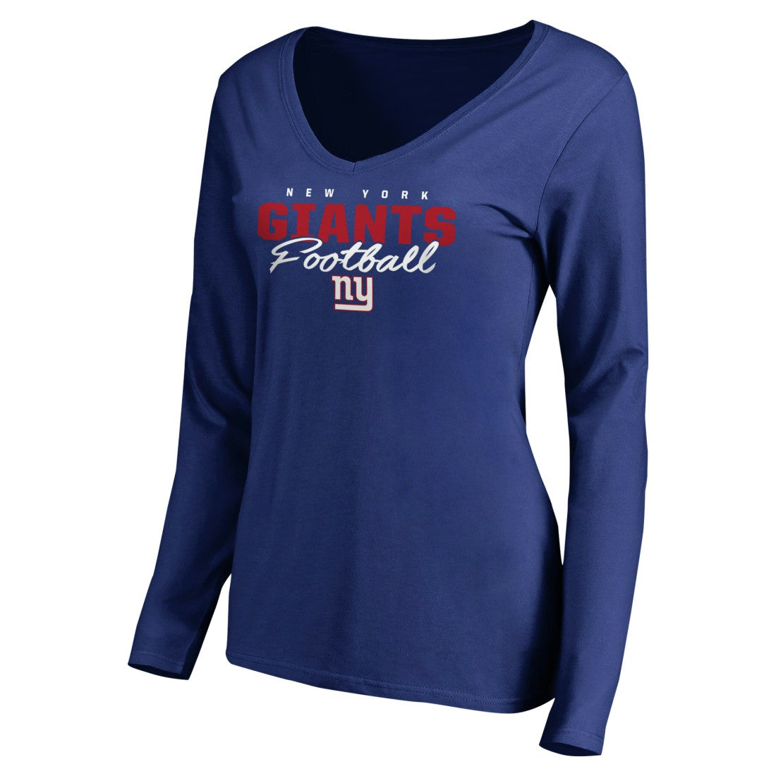 New York Giants Women's Iconic Collection Script Assist Long Sleeve V-Neck T-Shirt Royal