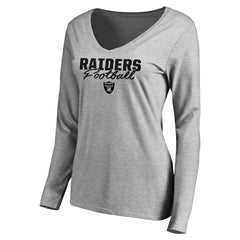 Las Vegas Raiders Women's Iconic Collection Script Assist Long Sleeve V-Neck T-Shirt Ash