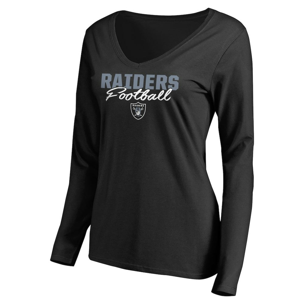 Las Vegas Raiders Women's Iconic Collection Script Assist Long Sleeve V-Neck T-Shirt Black