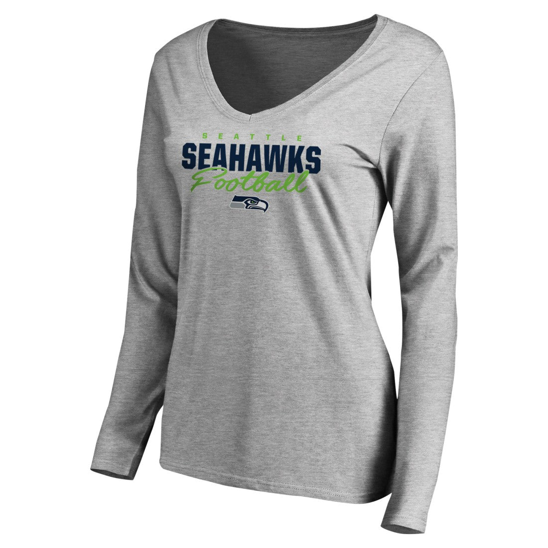 Seattle Seahawks Women's Iconic Collection Script Assist Long Sleeve V-Neck T-Shirt Ash
