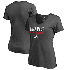 Atlanta Braves Women's Win Stripe V-Neck T-Shirt - Ash - MLB on Sale