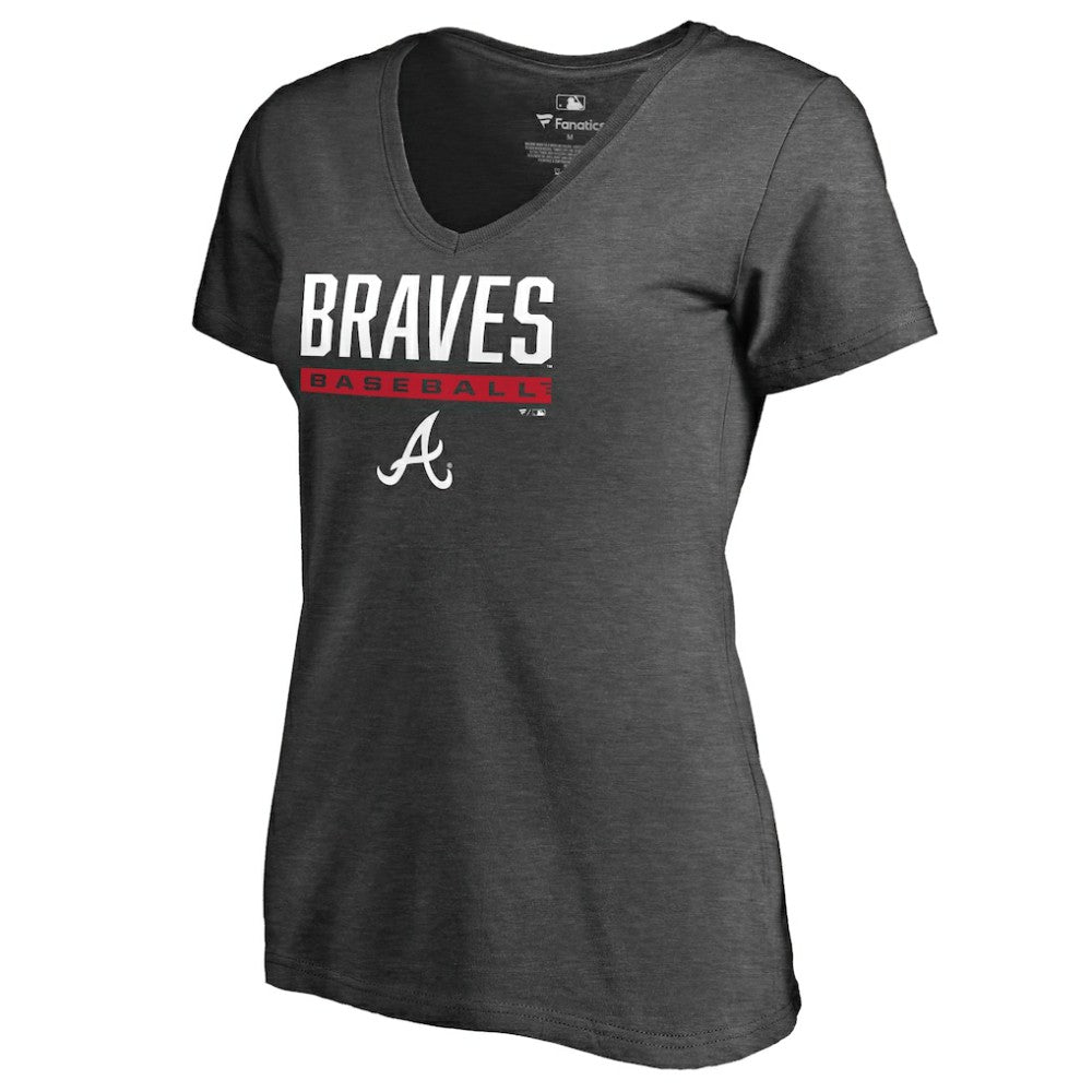 Atlanta Braves Women's Win Stripe V-Neck T-Shirt - Ash - MLB on Sale