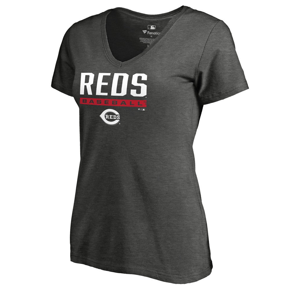 Cincinnati Reds Women's Win Stripe V-Neck T-Shirt - Ash - MLB on Sale