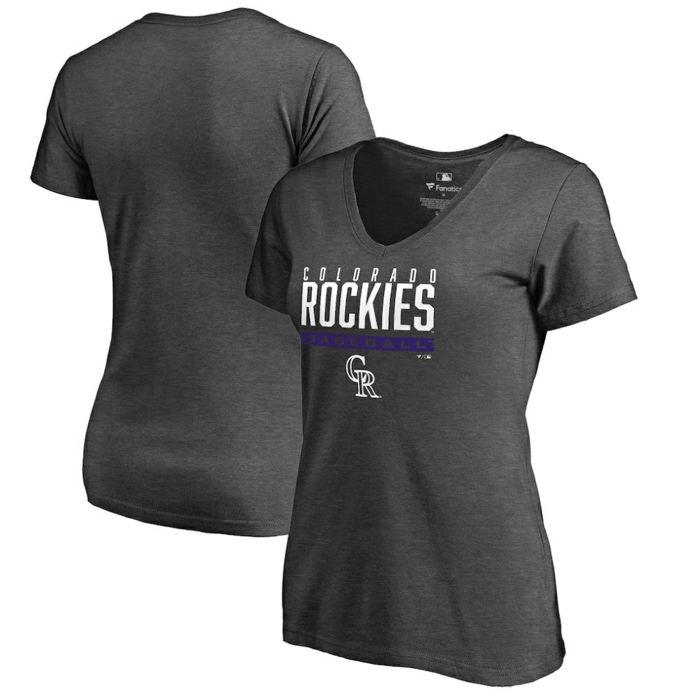 Colorado Rockies Women's Win Stripe V-Neck T-Shirt - Ash - MLB on Sale