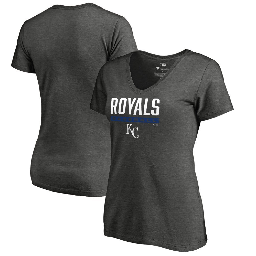 Kansas City Royals Women's Win Stripe V-Neck T-Shirt - Ash - MLB Sale