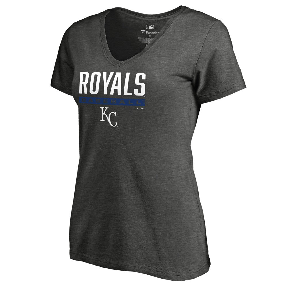 Kansas City Royals Women's Win Stripe V-Neck T-Shirt - Ash - MLB Sale
