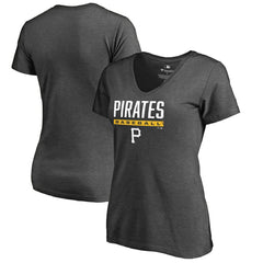 Pittsburgh Pirates Women's Win Stripe V-Neck T-Shirt - Ash - MLB Sale