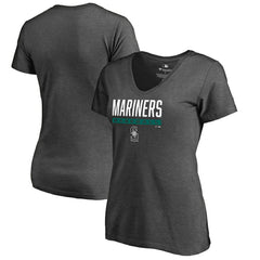 Seattle Mariners Women's Win Stripe V-Neck T-Shirt - Ash - MLB Discount