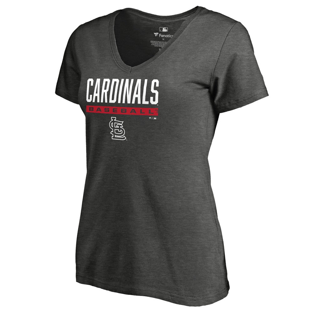 St. Louis Cardinals Women's Win Stripe V-Neck T-Shirt - Ash - MLB Discount