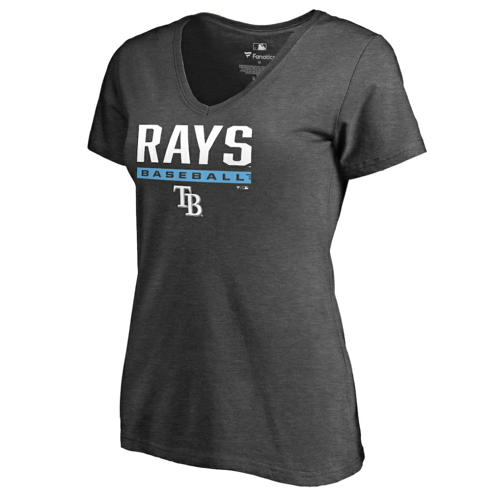 Tampa Bay Rays Women's Win Stripe V-Neck T-Shirt - Ash - MLB Lifestyle