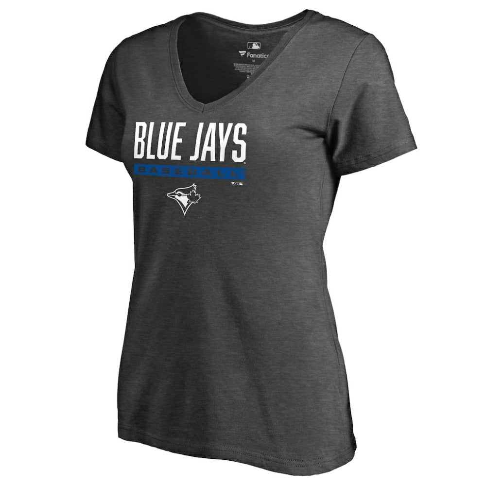 Toronto Blue Jays Women's Win Stripe V-Neck T-Shirt - Ash - MLB Sale