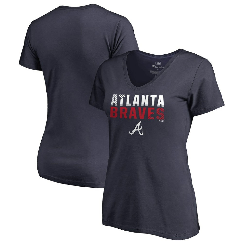 Atlanta Braves Women's Fade Out V-Neck T-Shirt - Navy - MLB Online