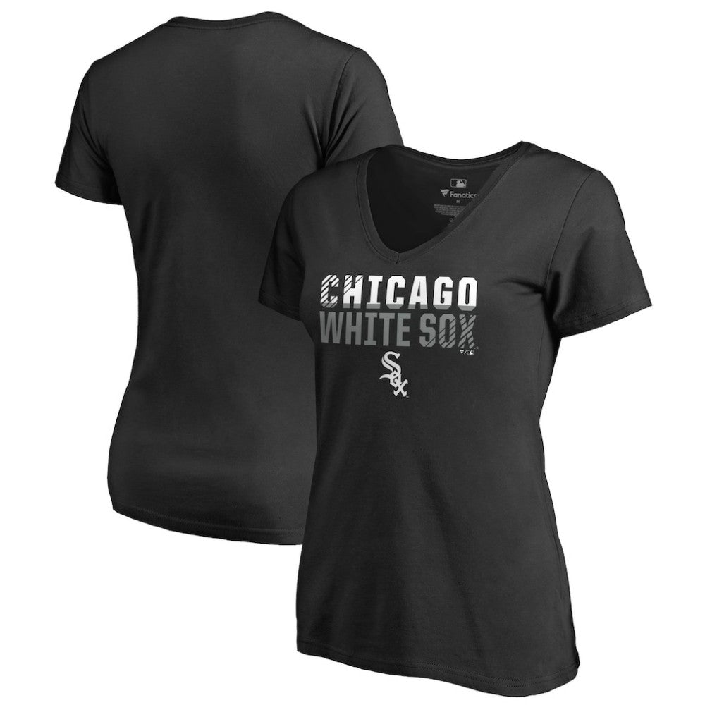 Chicago White Sox Women's Fade Out V-Neck T-Shirt - Black - MLB Lifestyle