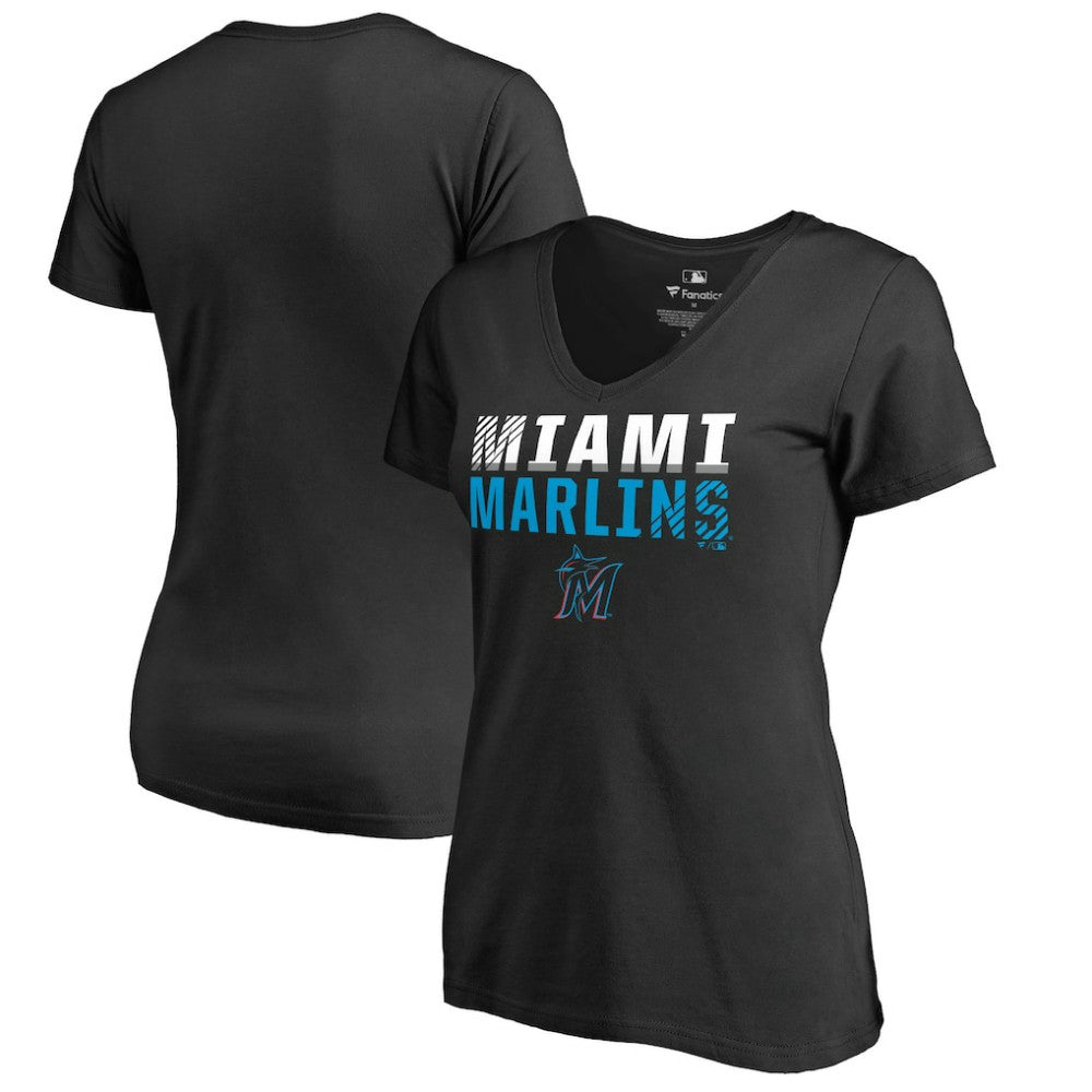 Miami Marlins Women's Fade Out V-Neck T-Shirt - Black - MLB Sale