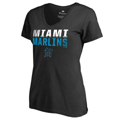 Miami Marlins Women's Fade Out V-Neck T-Shirt - Black - MLB Sale