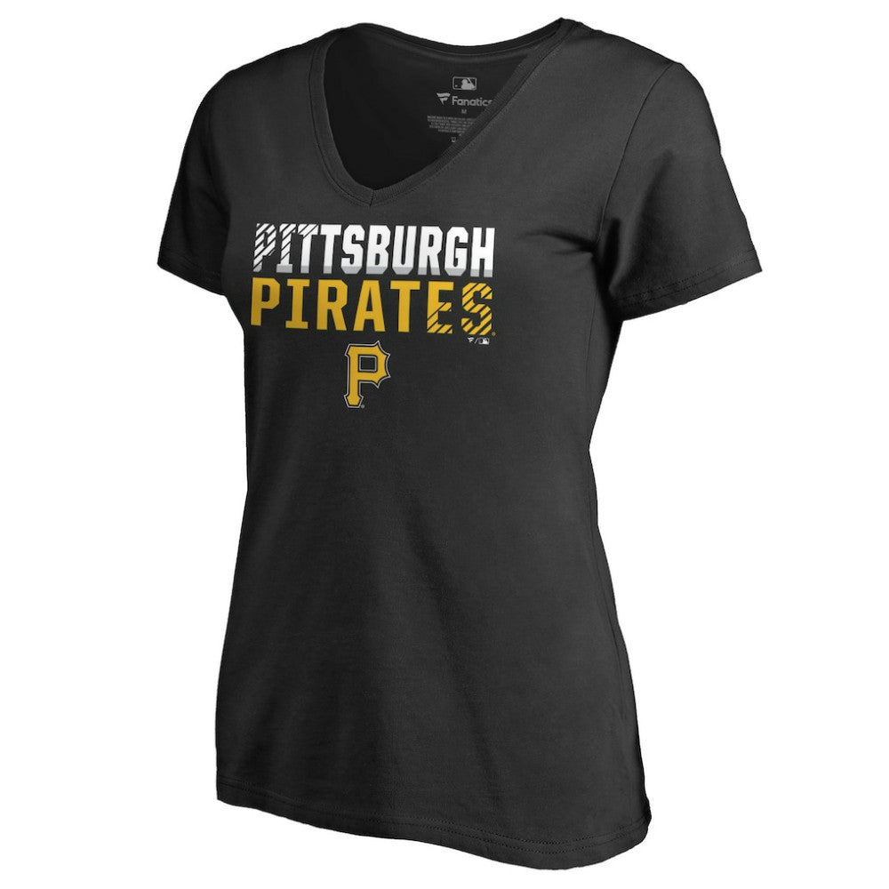 Pittsburgh Pirates Women's Fade Out V-Neck T-Shirt - Black - MLB Discount