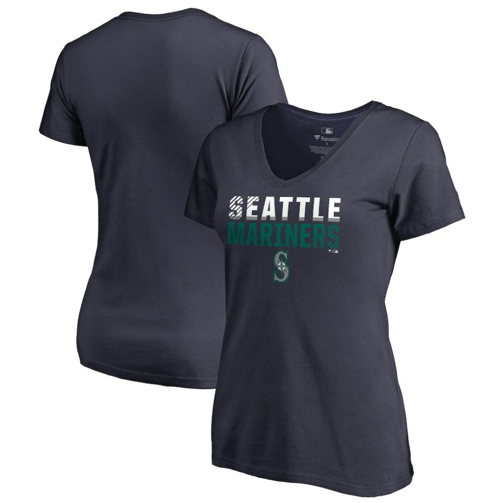 Seattle Mariners Women's Fade Out V-Neck T-Shirt - Navy - MLB on Sale
