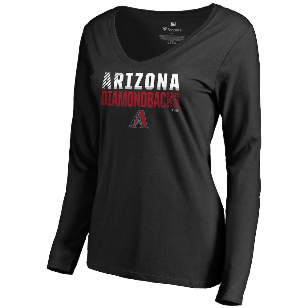 Arizona Diamondbacks Women's Fade Out V-Neck Long Sleeve T-Shirt - Black - MLB Online