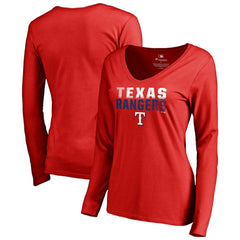 Texas Rangers Women's Fade Out V-Neck Long Sleeve T-Shirt - Red - MLB Discount