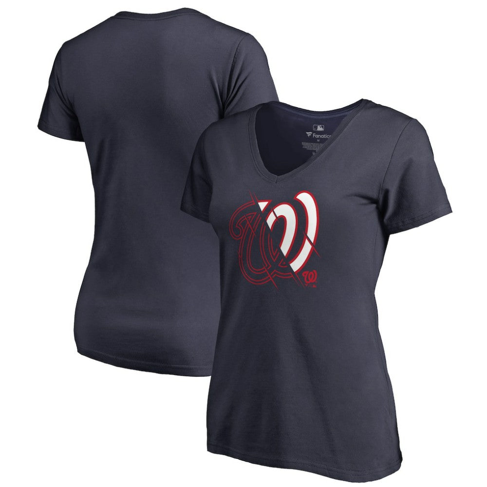 Washington Nationals Women's X-Ray V-Neck T-Shirt - Navy - MLB Discount