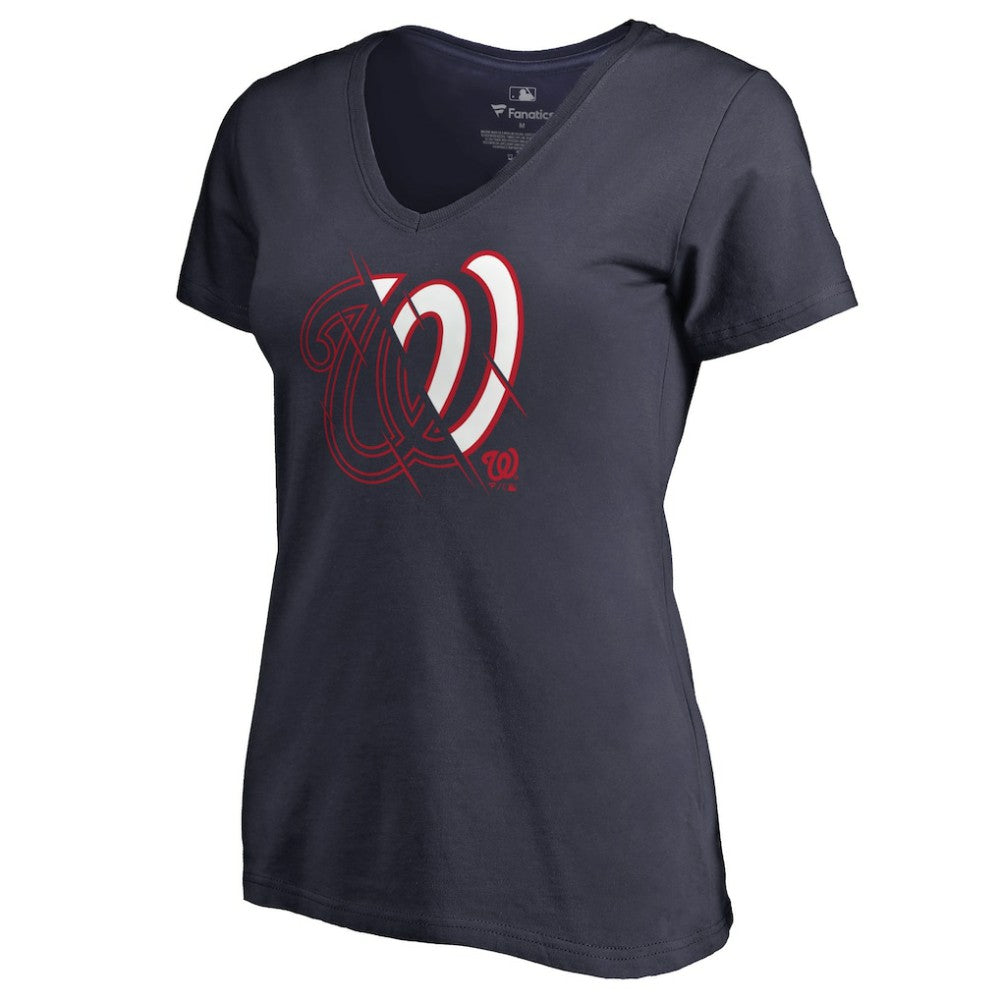 Washington Nationals Women's X-Ray V-Neck T-Shirt - Navy - MLB Discount