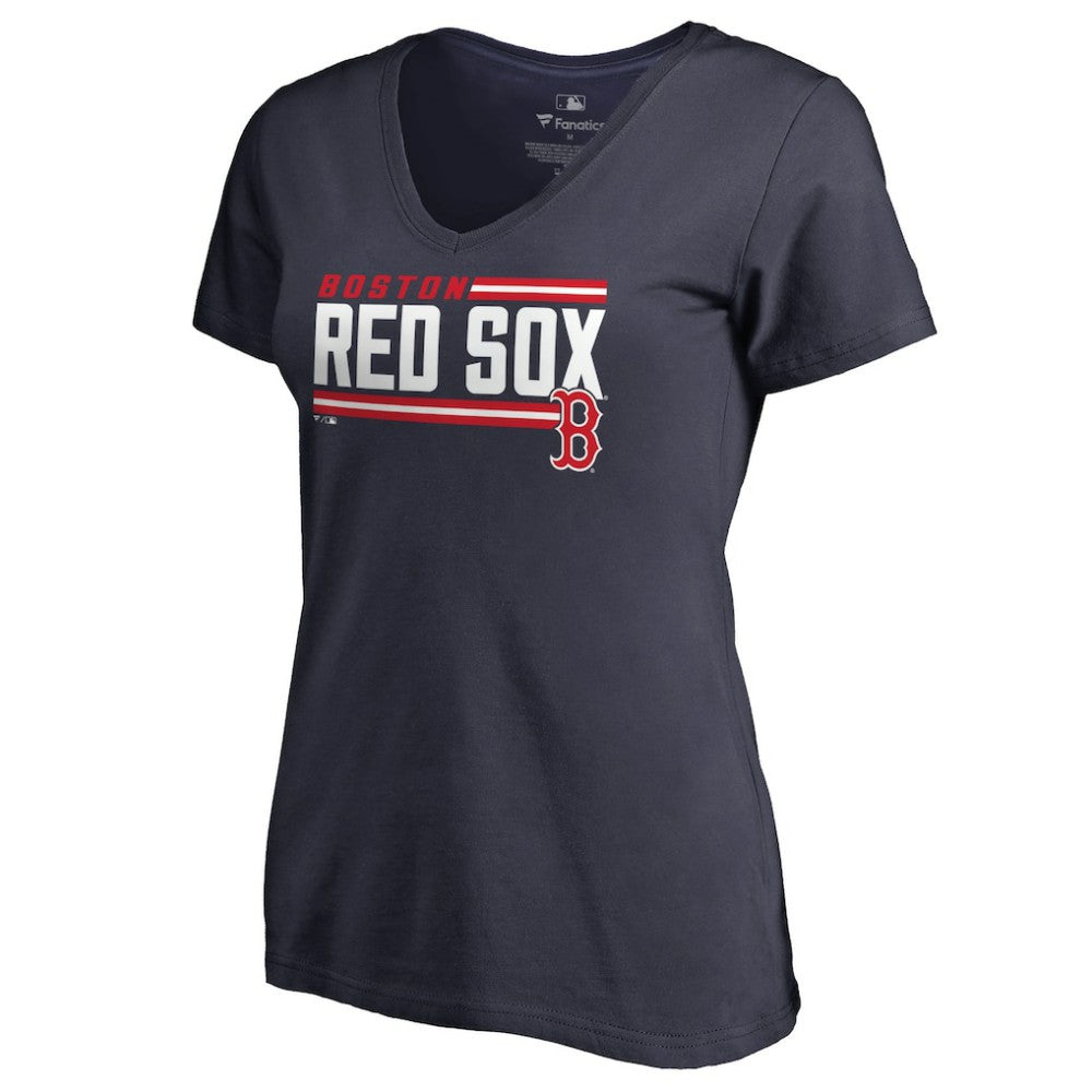 Boston Red Sox Women's Onside Stripe V-Neck T-Shirt - Navy - MLB Lifestyle