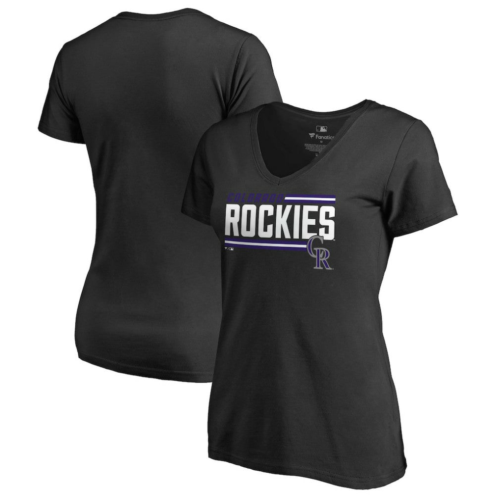Colorado Rockies Women's Onside Stripe V-Neck T-Shirt - Black - MLB Online