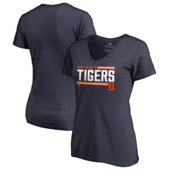 Detroit Tigers Women's Onside Stripe V-Neck T-Shirt - Navy - MLB Discount