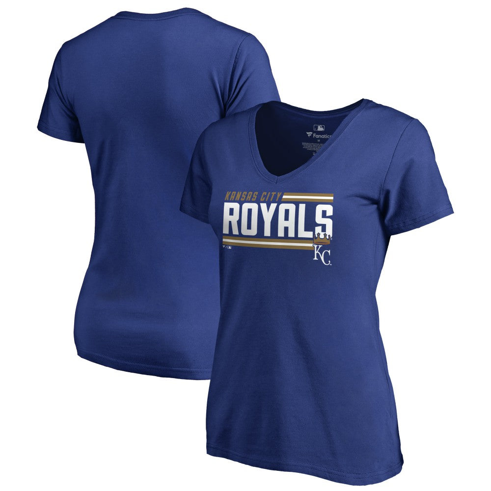 Kansas City Royals Women's Onside Stripe V-Neck T-Shirt - Royal - MLB Discount