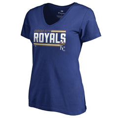 Kansas City Royals Women's Onside Stripe V-Neck T-Shirt - Royal - MLB Discount