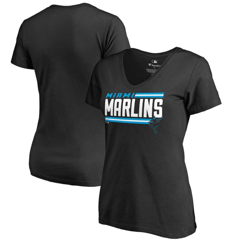 Miami Marlins Women's Onside Stripe V-Neck T-Shirt - Black - MLB Online