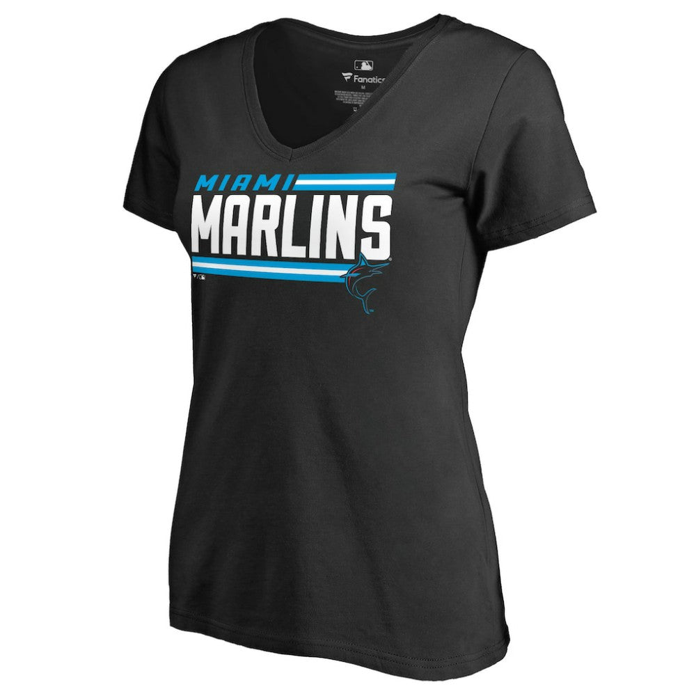 Miami Marlins Women's Onside Stripe V-Neck T-Shirt - Black - MLB Online