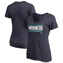 Seattle Mariners Women's Onside Stripe V-Neck T-Shirt - Navy - MLB Lifestyle
