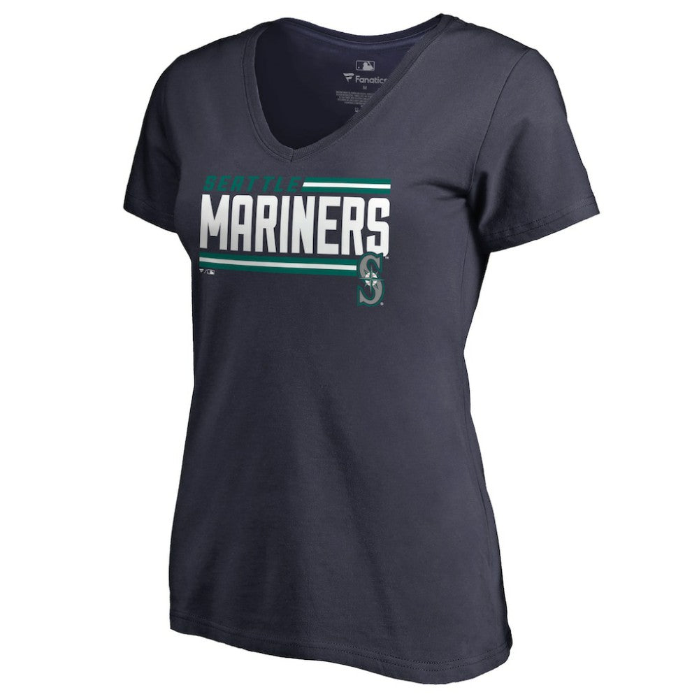 Seattle Mariners Women's Onside Stripe V-Neck T-Shirt - Navy - MLB Lifestyle