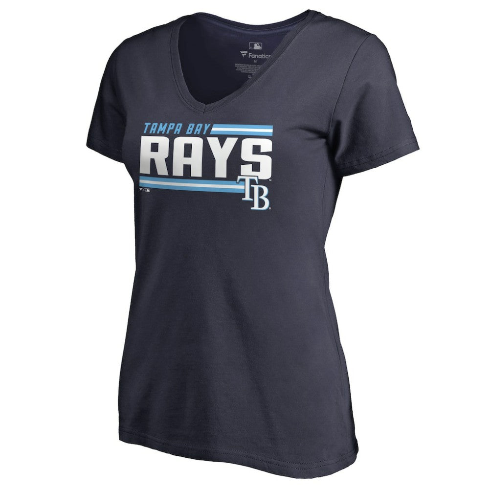 Tampa Bay Rays Women's Onside Stripe V-Neck T-Shirt - Navy - MLB Lifestyle