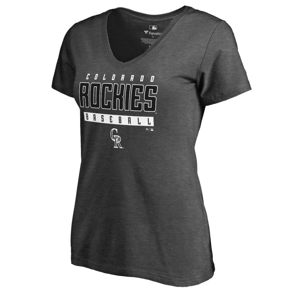 Colorado Rockies Women's Charcoal Stack V-Neck T-Shirt - Ash - MLB Lifestyle