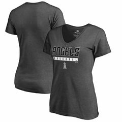 Los Angeles Angels Women's Charcoal Stack V-Neck T-Shirt - Ash - MLB on Sale
