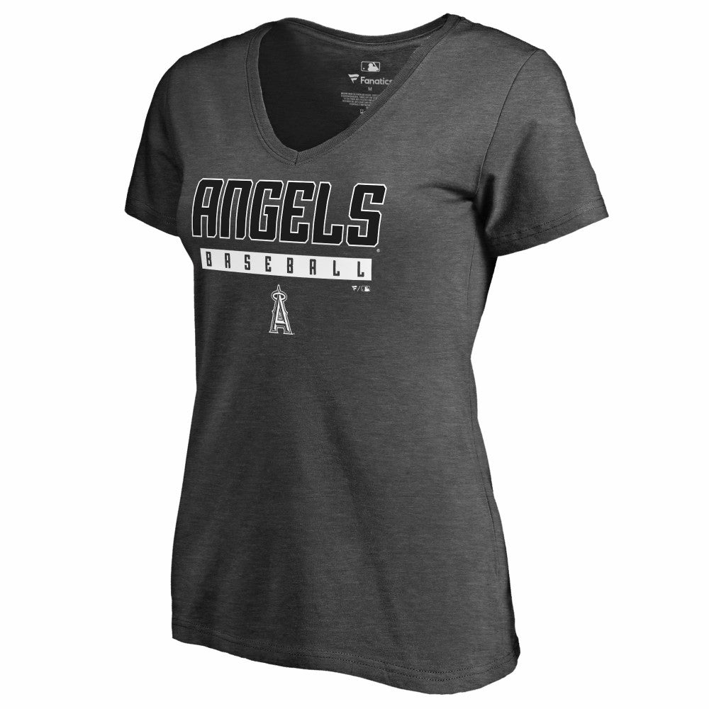 Los Angeles Angels Women's Charcoal Stack V-Neck T-Shirt - Ash - MLB on Sale